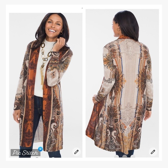 Chicos’s Regal Paisley Open Cardigan - Picture 1 of 11